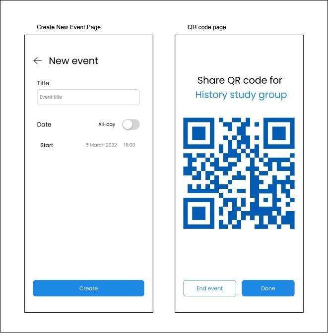 Create Event and Event QR page